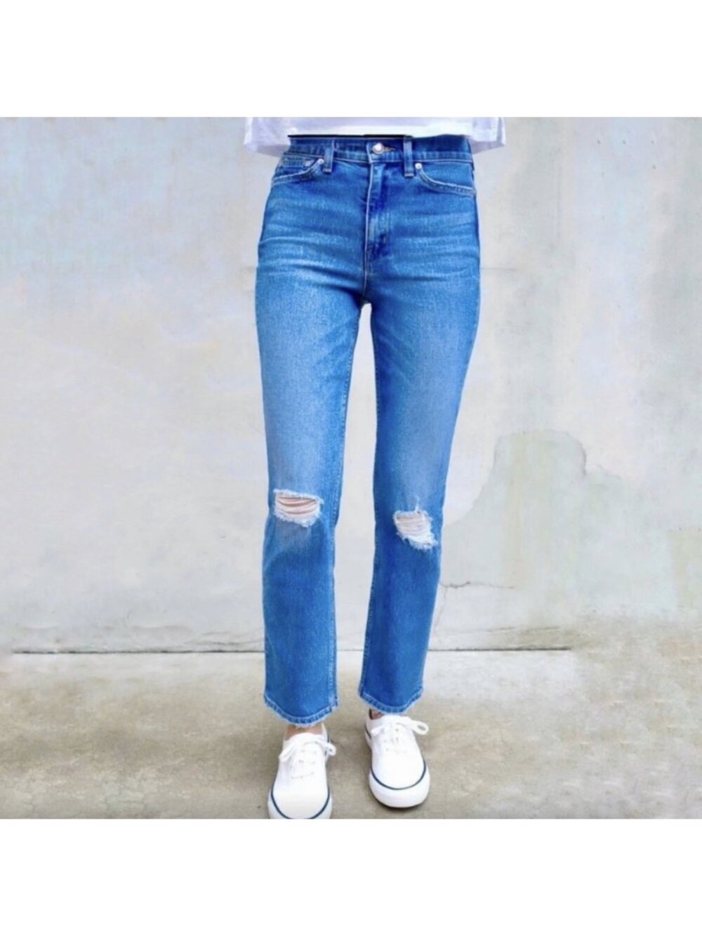 AYR The Yes Yes Yes Blue Jeans High Rise Straight Leg Distressed Women’s Size 31